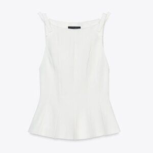 Zara White Peplum Top with Bows Size XL